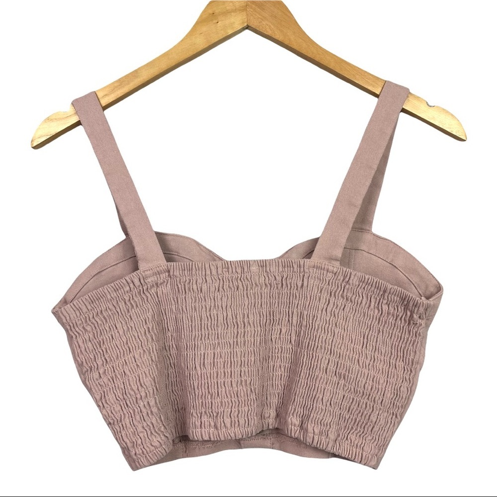 Haute Monde Denim Knit Dusty Mauve Rose Bra Halter Crop Smocked Bustier. Large - Picture 3 of 6